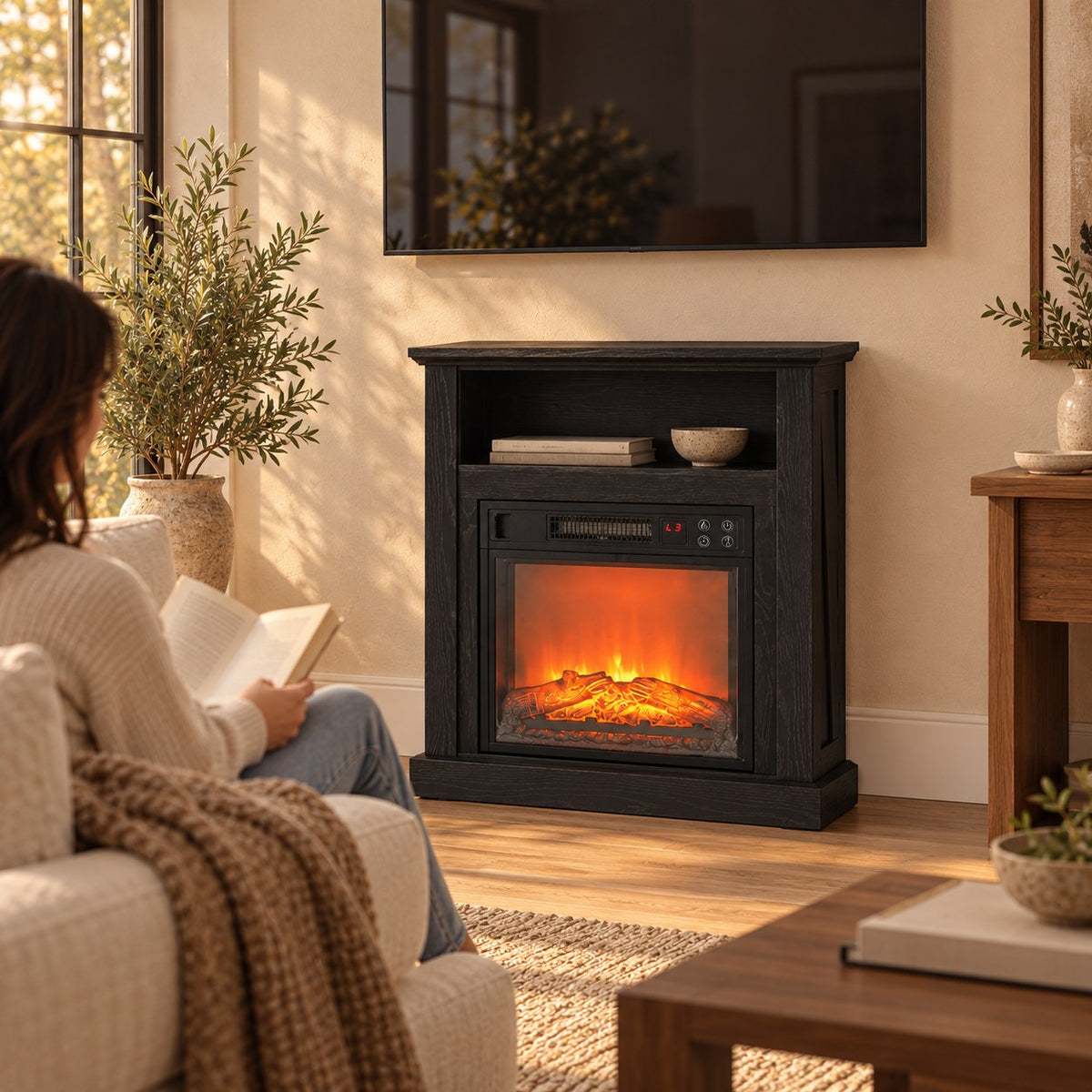 Embra Mantel 27" Noir Freestanding Electric Fireplace