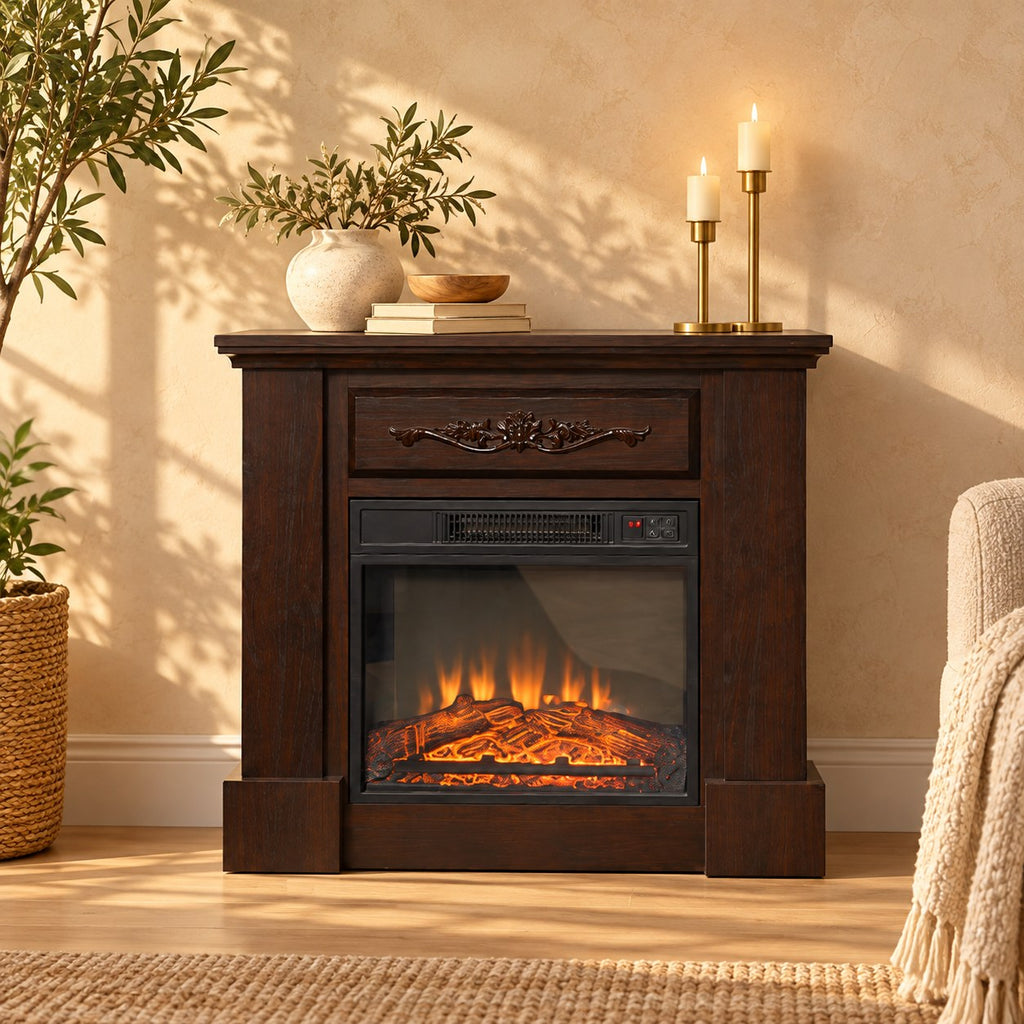 Embra Mantel 32" Freestanding Electric Fireplace — Brown
