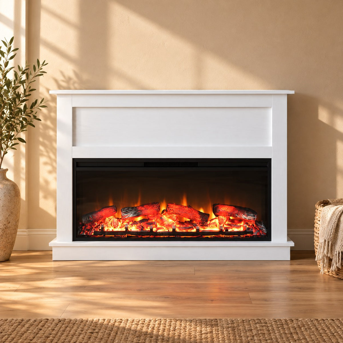 Embra Mantel 50" Freestanding Electric Fireplace — White