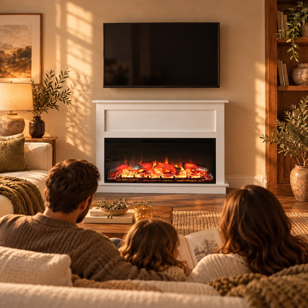 Embra Mantel 50" Freestanding Electric Fireplace — White