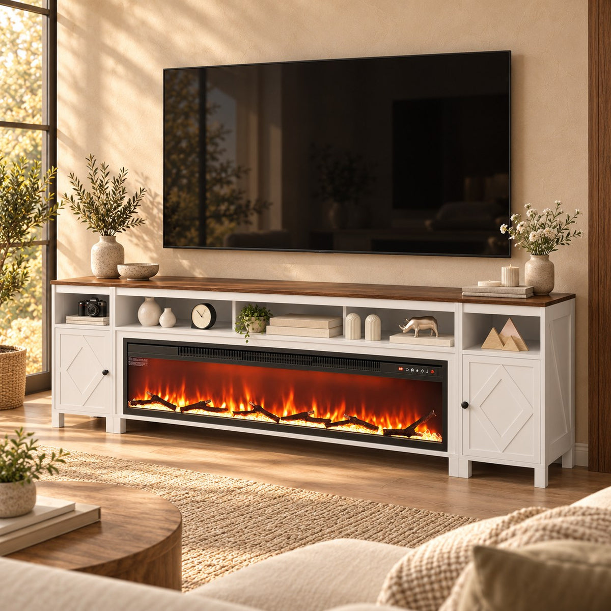 Embra Media Wall 60" TV Stand with Electric Fireplace