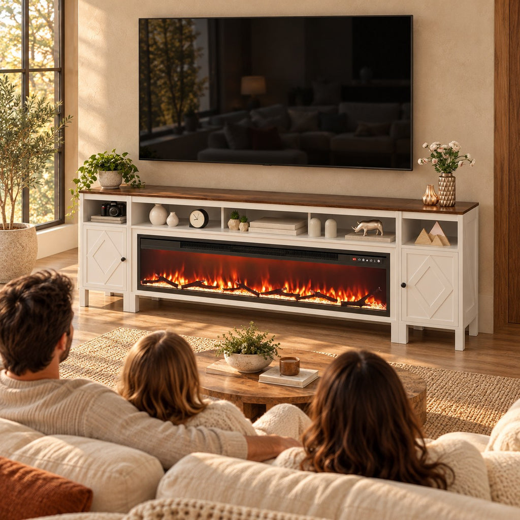 Embra Media Wall 60" TV Stand with Electric Fireplace